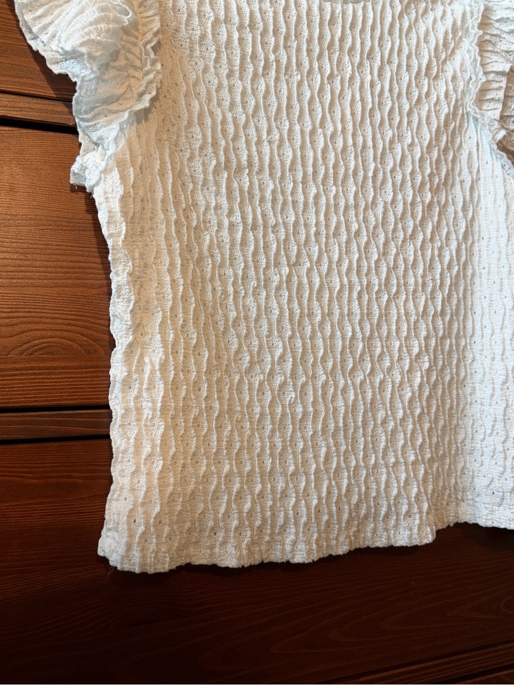 Atelier by Kirious Textured White Ruffle Sleeve Short-Sleeve Blouse - Picture 4 of 7